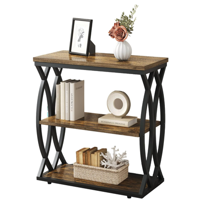 End Table, Narrow Side Table, 3-Tier End Table with Metal Frame, Living Room Side Table with Storage for Couch, Sofa, Bedroom, Small Spaces, Easy Assembly